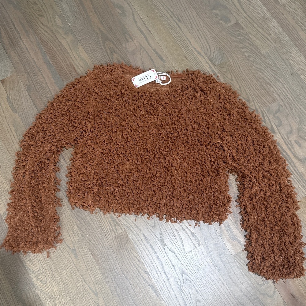 Cropped long sleeve burnt orange popcorn knit sweater L Love Size L